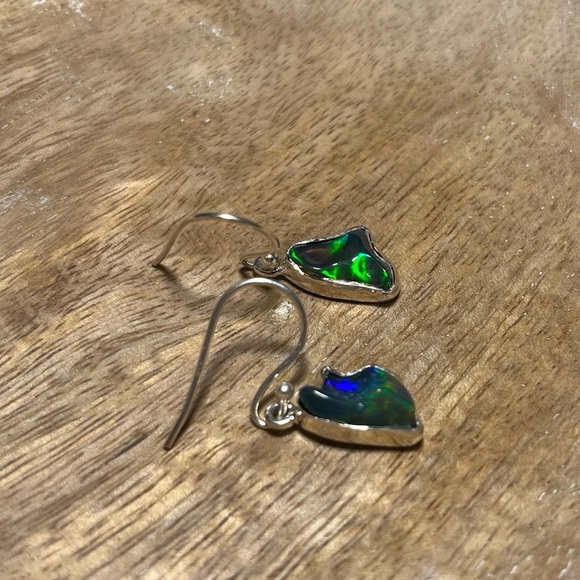 Black Ethiopian Opal Raw Form 925 Sterling Silver Earrings - Picture 7 of 12